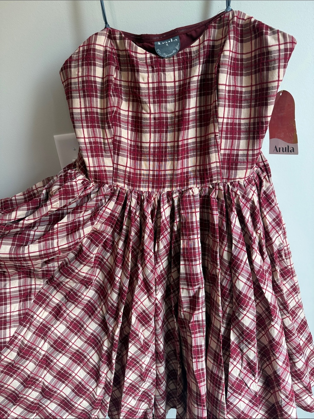 ARULA Red Plaid Strapless Sundress
